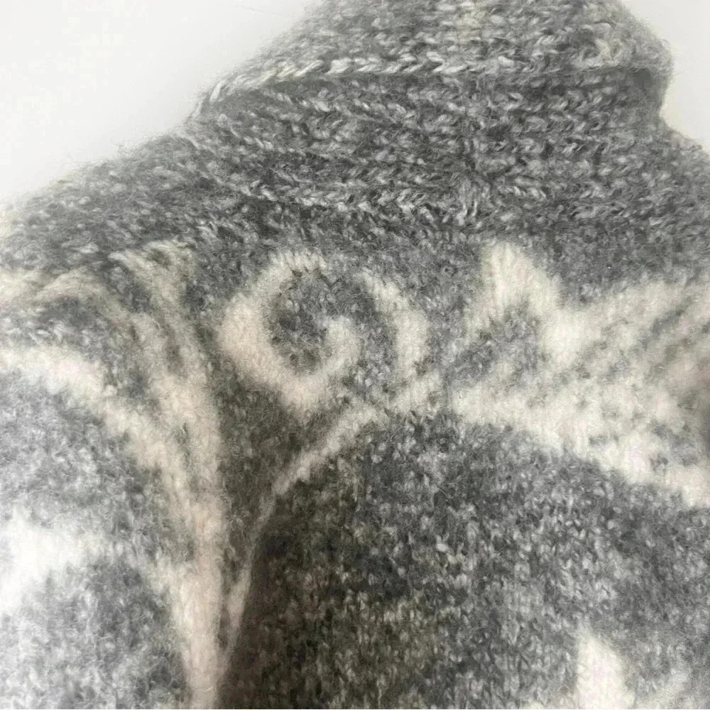 JAHARI 100% GREY WHITE WINTER  COLLAR WOOL HAND KNITTED SIZE S/M DOUBLE BREAST - Picture 13 of 15